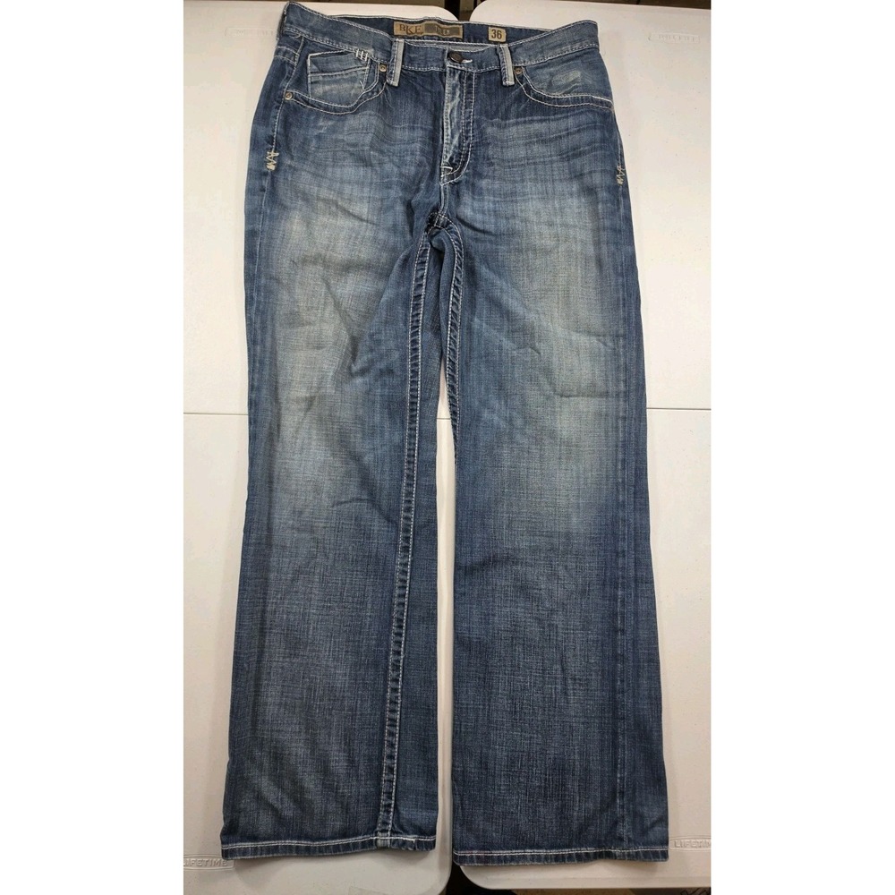 Vtg BKE Tyler Bootcut Jeans Mens 33x34 Distressed Whiskered Denim Western Work